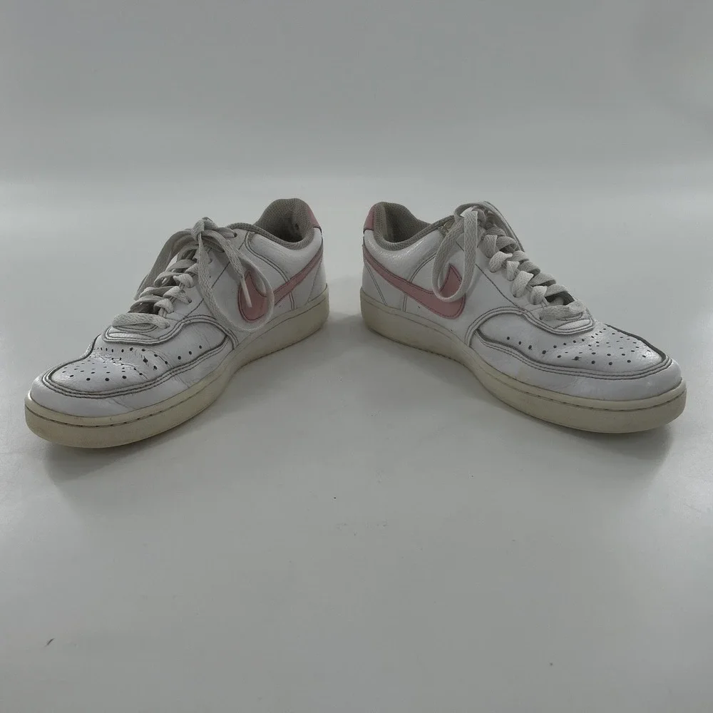 Nike Womens Court Vision Low 8 Leather Casual Shoe White Pink Swoosh‎ Sneaker